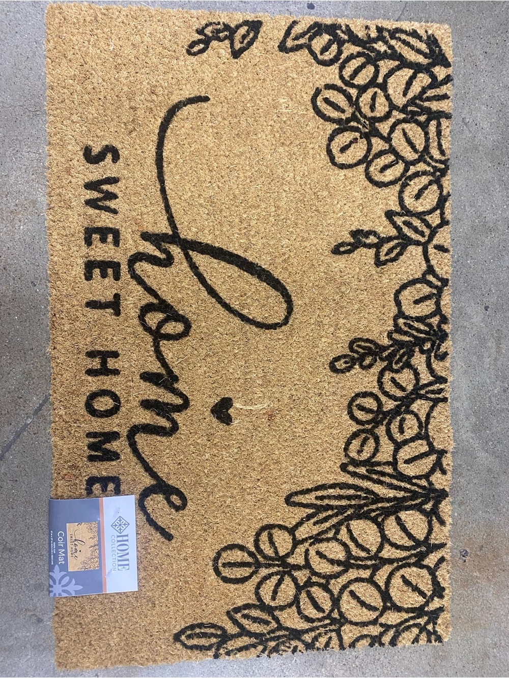 Home Collection Natural and Black 'Home Sweet Home' Coir Doormat